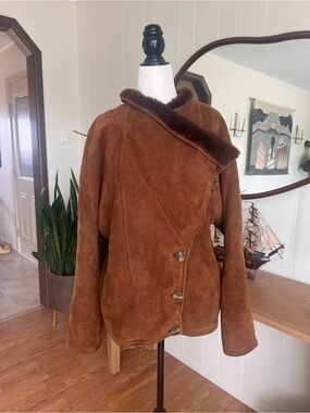Brown Suede Shearling-Trim Jacket - Women